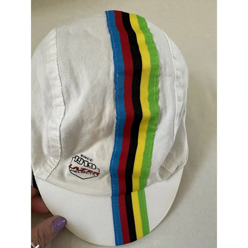 Lazer Helmets Cycling Since 1919 Cap Hat White Colored Racing Stripes Front Logo